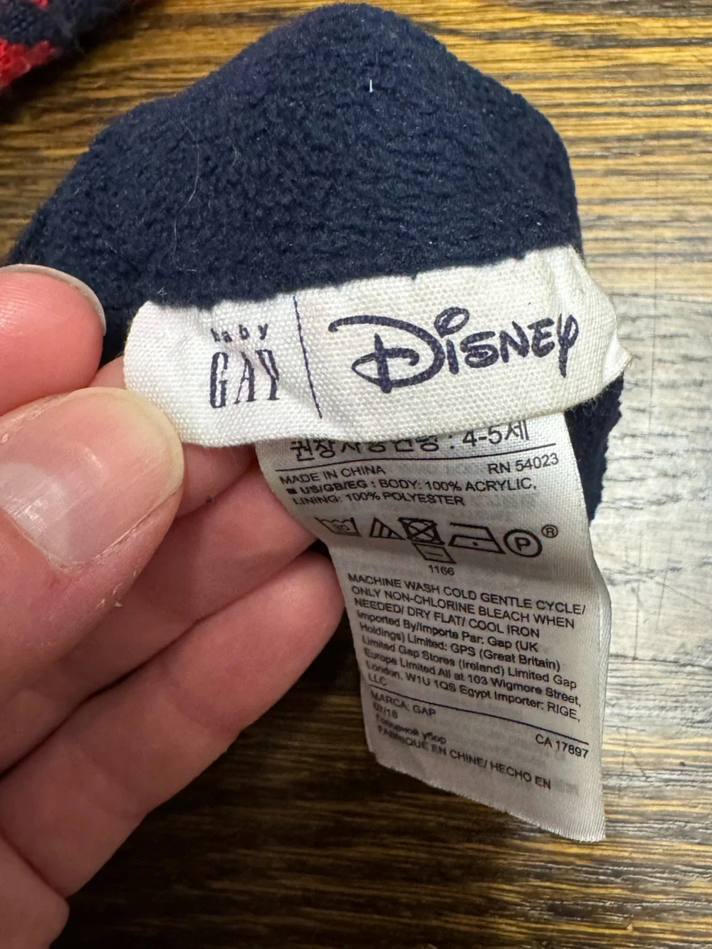 GAP Disney Red, Navy & White Kids Knit Mittens, Size: M/L